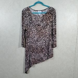 2/$10 04193 Chico's Traveler brown & tan animal print blouse 2 L